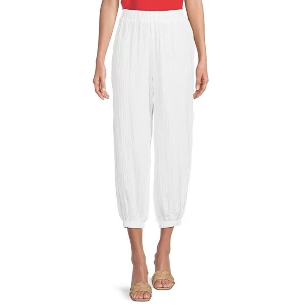 NWT Gianni Bini Amelia Drapey Gauze High Rise Pull-On Ankle Joggers in White XL